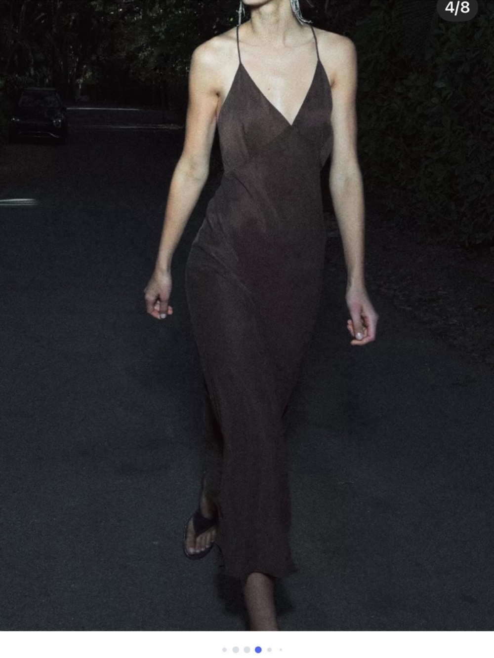 Zara Dark Brown Spaghetti-Strap Slip Maxi Dress